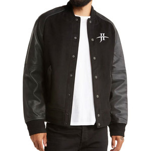 <b>Men's</b> Casual Streetwear Fleece <b>Varsity</b> <b>Jacket</b> for <b>man</b> with PU Leather Sleeves Stand Collar Winter Style <b>Bomber</b> <b>JACKET</b> - Product Image 1