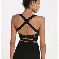 Débardeur de sport court pour femme à dos croisé, antichoc, avec soutien-gorge intégré, dentelle, perles et broderies, respirant