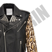 Veste en cuir unisexe personnalisée pour motards, coupe-vent en peau de mouton véritable, avec poches zippées et col clouté