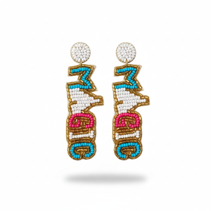 Custom Hand-Beaded Initial Statement Earrings Personalized Bead Alphabet Jewelry Handmade Boutique <b>Accessories</b> <b>Game</b> Day Weddings - Product Image 5