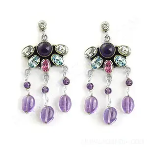 Boucles d'oreilles pendantes en cuivre/laiton améthyste pour femmes, religieuses et tendance - Product Image 3