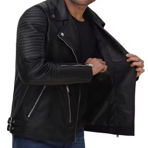 Veste de motard asymétrique en peau de vache pour homme Automne Hiver Doublure en polyester souple Respirante Matelassée Fermeture éclair Décontractée Style Noir - Product Image 4
