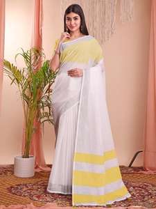 THE WHITE LOOM lin de créateur fantaisie Saree en coton en ligne vente en gros - Product Image 5