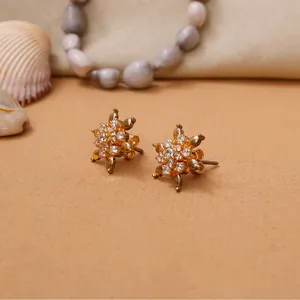 Floral Stud Earrings with Diamonds Women's 18K <b>gold</b> plated <b>Hoop</b> Jewelry Trendy Floral Design for Engagement GIA Certified - Product Image 3