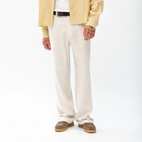 Pantalon décontracté pour homme, coupe ample, respirant, couleur unie, jambe droite, kaki, pantalon de plage, pantalon en lin pour homme, logo personnalisé OEM