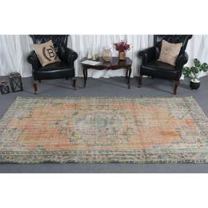 Tapis Vintage en Laine Vert Orange 5.7 X 9.7ft Turc Plat Tissage Patchwork Motif Salon Tapis avec Support en Latex - Product Image 3
