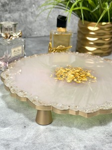 Elegante bandeja de resina epoxi de alta calidad patrón Floral diseño personalizable hecho a mano para boda decoración del hogar artículo de regalo de uso múltiple - Product Image 5