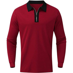 Camiseta de manga larga para hombre de alta calidad con cuello levantado y cremallera, colores de contraste, hecha de tela de Jersey, patrón sólido - Product Image 1