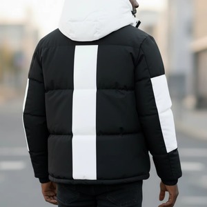 Chaqueta Acolchada de Lona para Hombre, Diseño de Paneles Bicolor en Blanco y Negro, con Capucha, Antibacteriana, para Invierno - Product Image 2