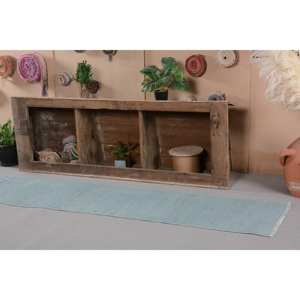 Tapis Turc Vintage Moderne 1.8X9.5 pieds Bleu Patchwork Design Laine Matériau Plat Tissage Technique pour Décorations de Salon - Product Image 4