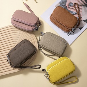 Ando Bag Monedero de cuero genuino de vaca para mujer con doble cremallera, cartera pequeña de muñeca con llavero - Product Image 2
