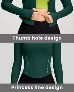 Veste de sport personnalisable pour femme à manches longues, séchage rapide, avec fermeture éclair, imprimée, ajustée, pour la course, le yoga et le fitness - Product Image 5