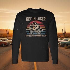 Get In Loser Raccoon Opossum T-shirt a maniche lunghe Il guaio non si farà da sé - Product Image 3