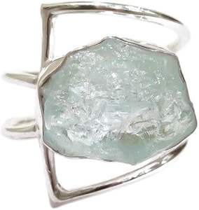 Bague pour femme en argent sterling 925, pierre précieuse naturelle aquamarine, pierre de naissance de mars, double bande, bijoux faits à la main, Noël - Product Image 1