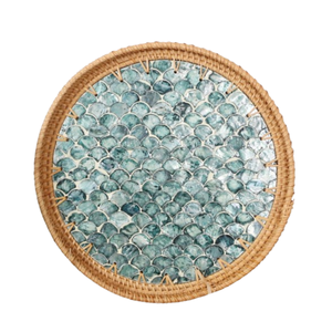 La bandeja para servir de ratán Natural hecha a mano más vendida MOP Inlay Patrones personalizables Mesa Bandeja decorativa Vietnam-Venta al por mayor - Product Image 1