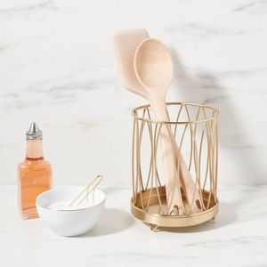 Estante de almacenamiento antideslizante de mesa decorativa para cocina casera, cesta de utensilios de Metal personalizada de calidad, chapado en oro rosa - Product Image 3