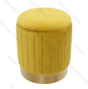 Tabouret court multifonctionnel en velours de salon pour la vente en gros avec tabouret de base en acier inoxydable doré - Product Image 6