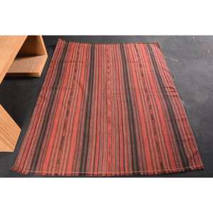 พรมสไตล์ตุรกีขนาดใหญ่4.7x5.4ฟุต, พรมปูพื้นแบบถักสีดำสีแดงคลาสสิกมีลายเย็บปะด้านหลังเป็นยางสำหรับโถงทางเดินห้อง - Product Image 1