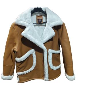 Blouson aviateur en cuir d'agneau véritable pour femme avec fausse fourrure tricotée, couleur et logo personnalisés - Product Image 2