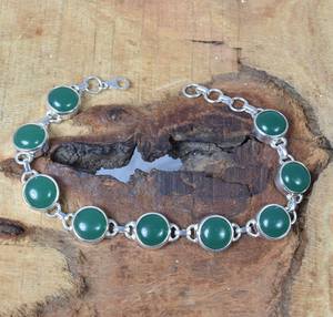 Pulsera Ajustable de Plata de Ley con Ónix Verde Hecha a Mano, Joyería de Piedras Preciosas, Elegante Regalo para Mujer - Product Image 1