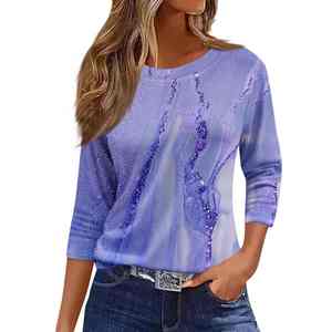 เสื้อยืดแฟชั่นลำลองสำหรับผู้หญิงคอกลมแขน3/4 2025ทรงหลวมพิมพ์ลายสำหรับฤดูใบไม้ร่วงฤดูใบไม้ผลิฤดูร้อน - Product Image 4