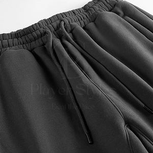 Streetwear pour hommes, pantalons de survêtement en coton éponge légère taille double empilés essentiels, jambes larges droites, logo personnalisé, pantalons de survêtement baggy - Product Image 6
