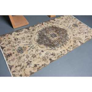 Vintage 3.6x7.1 ft Rug, Turkish Rug, <b>Brown</b> Oriental <b>Wool</b> Rug - Product Image 2