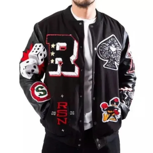 Veste universitaire pour hommes, fermeture à boutons, en laine, tenue décontractée de grande taille, couleur verte, veste Lettermen pour hommes - Product Image 3