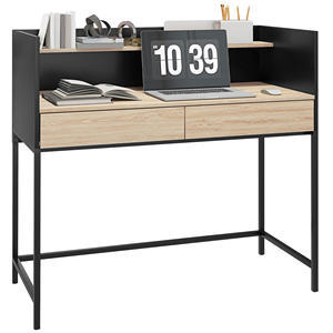 HOMCOM 2 <b>Drawer</b> <b>Desk</b> with Top Shelf, Wood and Steel, 106x51.5x102.5 cm, Black and Oak Color - Product Image 1