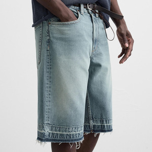 Fabricantes de tarifas baratas Pantalones cortos de mezclilla lavados holgados personalizados para hombres/Ropa de calle de alta calidad Tallas grandes Pantalones cortos de mezclilla con dobladillo crudo para hombres - Product Image 4