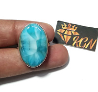 Anillo de Piedra Preciosa Larimar Natural al por Mayor |   Joyería Artesanal de Plata de Ley 925 con Larimar Azul |   Anillo de Larimar Genuino con Cabujón
