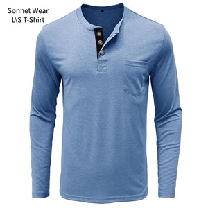 T-shirt décontracté à manches longues et col rond pour homme, coupe ajustée, haut de base - Product Image 3