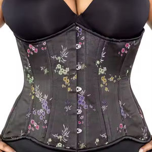 Vente en gros de Corset buste en satin de soie 100% pour femmes de haute qualité Double acier désossé respirant dentelle réglable Logo contrôle de la lumière - Product Image 6