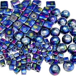 Azul iridiscente 10mm redondo 8mm cuadrado 4mm cuentas cuadradas cuentas de cristal sueltas para fabricación de joyas suministro artesanal - Product Image 3