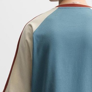 T-shirt à manches longues unisexe violet pour homme Colorblock Oversized Streetwear T-Shirt décontracté coupe ample double face respirant écologique - Product Image 3