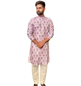 High Quality Men's Hit Prints Kurta Pajama Ethnic Clothing Fashionable Kurta Pajama From Indian Supplier Party Causal Wear