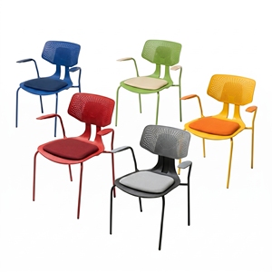 Chaise de bureau moderne en plastique avec accoudoirs fixes, dossier ouvert, design ergonomique, pieds en métal pour usage commercial - Product Image 4