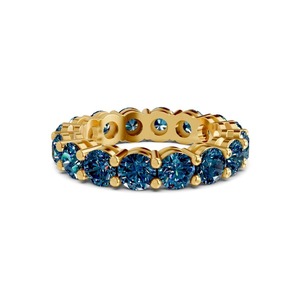 Anillo de Eternidad Redondo Azul Real Radiante con Diamante Cultivado en Laboratorio de 1.00 Ct Tw, Oro Sólido de 14K, Color Azul Real, Claridad VS, Tono Azul Profundo - Product Image 3