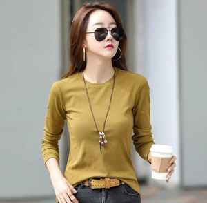 OEM personalizado de alta calidad 100% algodón camiseta de mujer Casual sólido estampado de manga larga bordado de cuello redondo talla grande polar - Product Image 6