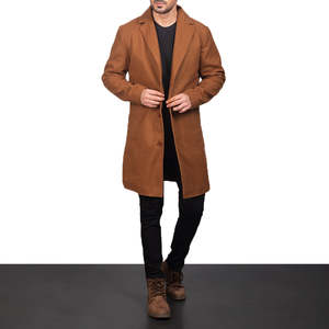 Abrigo de Hombre Color Caqui, de Lana, Antiencogimiento, con Cuello Camisero, Cierre de un Botón, Dos Bolsillos y Forro de Poliéster, 220g - Product Image 2