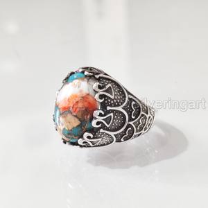 Nouveauté bague pour homme huître naturelle cuivre turquoise pierre précieuse bague de naissance pouf bijoux vintage bague en argent sterling 925 - Product Image 2