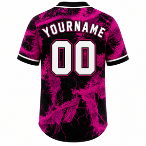 เสื้อเบสบอลสั่งทำพิเศษ พิมพ์ลายเต็มตัว สีชมพู-ดำ สำหรับผู้ใหญ่ แขนสั้น ระบายอากาศได้ดี ผลิตจากโพลีเอสเตอร์ ทรงปกติ ติดกระดุม - Product Image 3