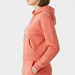 Custom Made 100% Cotton Fleece Casual Wear Solid Color Crop Top Hoodies For Women <b>Drop</b> SHoulder Fashionable women's hoodies - Product Image 3