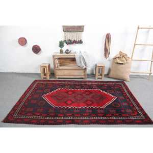 Tapis vintage 4,8 x 7,4 pieds, tapis persan turc rouge en laine - Product Image 3