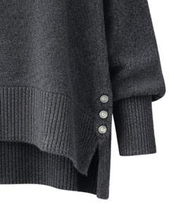 Customized Charcoal Grey <b>Womens</b> <b>Oversized</b> Knit Sweater V Neck Button Side Slit Soft Winter Pullover Casual Loose Fit Top - Product Image 5