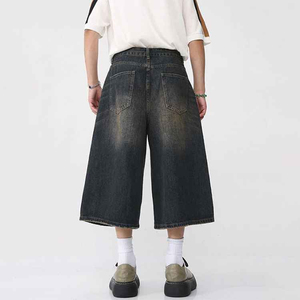 Ropa de calle de verano, pantalones cortos de mezclilla de algodón lavados oscuros desgastados holgados personalizados rectos, pantalones vaqueros de moda Vintage para hombres, pantalones cortos para hombres - Product Image 6