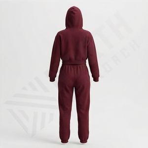 Ensemble de survêtement pour femme d'hiver, de haute qualité, avec logo personnalisé, imprimé par broderie, sweat-shirt à capuche et pantalon de jogging, polaire épais, décontracté, court - Product Image 2