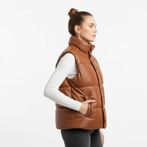 <b>Women</b> Genuine Leather Waterproof Winter Warm <b>Sleeveless</b> Biker Vest OEM Factory Supplier Wholesale Custom Made Casual Outerwear - Product Image 4