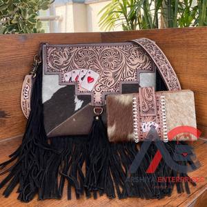 กระเป๋าหนังวัวลายดอกไม้ทำด้วยมือกระเป๋าสตางค์ผู้หญิงแบบพับสองพับ - Product Image 1