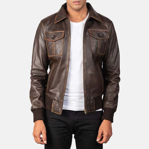 Chaqueta de cuero de vaca 2025 de Color hecho a medida de alta calidad 100% para hombres, chaqueta de cuero con cuello vuelto resistente al agua - Product Image 2